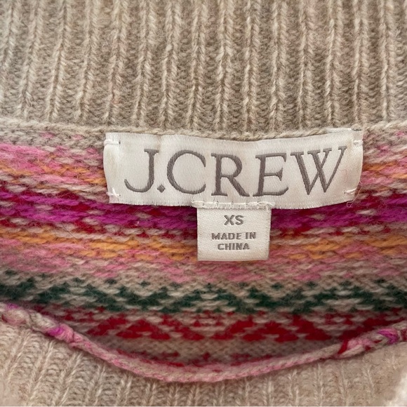 J. Crew Tan Pink Puff Sleeve Fair Isle Crew Neck Sweater in Size Extra Small XS - Picture 4 of 5